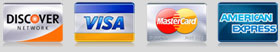 We accept all major credit cards:  Discover, Visa MasterCard and American Express.